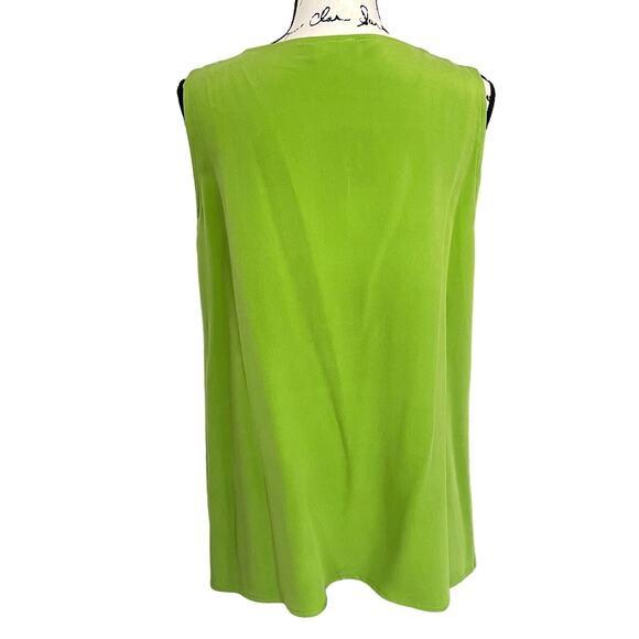 Vintage 90s 100% Silk Tunic Top Lime Green Neon Tank Womens 16 Scoop Neck Retro - Picture 3 of 10
